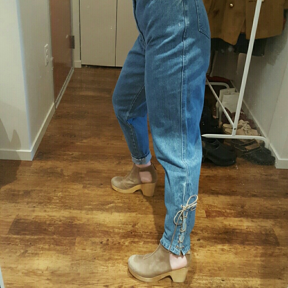 SOLD Vintage Stefano Leather Lace-up Boho Mom Jeans - Picture 1 of 8